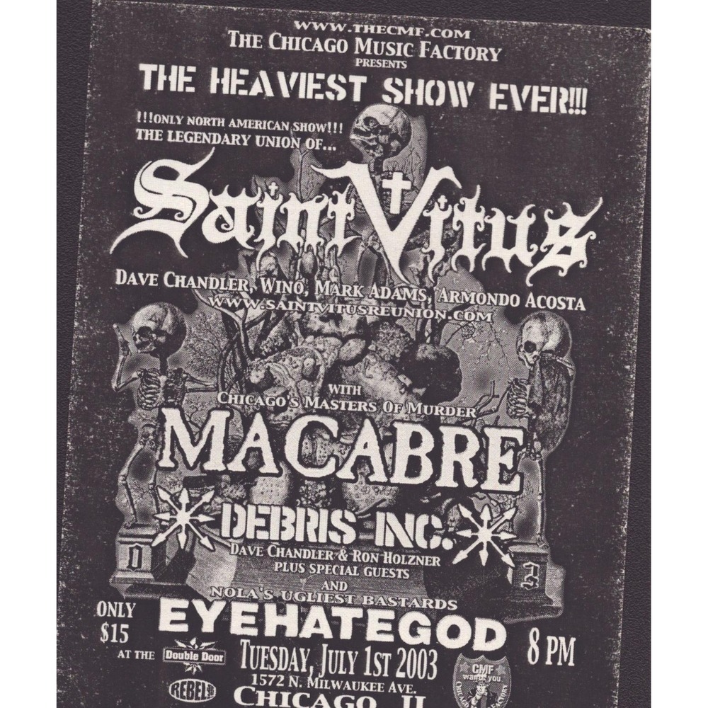 Saint Vitus Macabre Eyehategod 2003 Chicago Double Door Concert Flyer Handbill